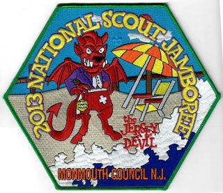 Monmouth Council Jersey Bsa Scouts 2013 Jamboree Back Patch Green Brdr