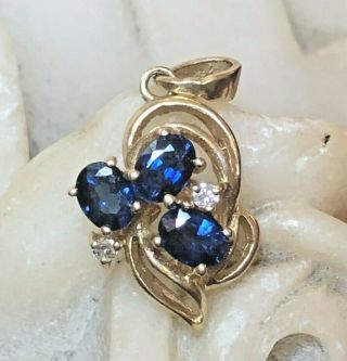 Vintage Estate 14k Gold Blue Sapphire Natural Diamond Pendant