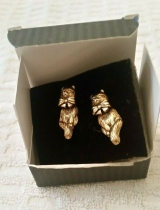 Vintage Metal Avon Novelty Movable Cat Pierced Earrings Surgical Steel Posts