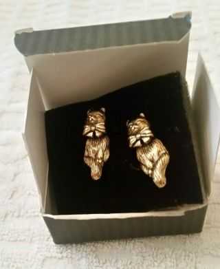 VINTAGE METAL AVON NOVELTY MOVABLE CAT PIERCED EARRINGS SURGICAL STEEL POSTS 2