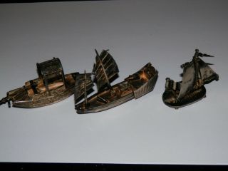 Wang Hing & Co Silver Junk / Boat Plus 2 Other Boats