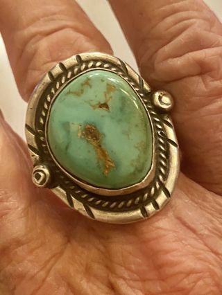 Fab Vintage Old Pawn Navajo Turquoise Sterling Silver Ring Size 11
