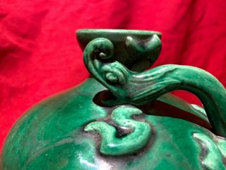 Early 20th Century Awaji Japanese Dragon Vase,  Green,  Antique