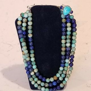 Vintage Nwob Dtr Jay King Sterling Turquoise Lapis Ring 8 & 47 1/2 Inch Necklace