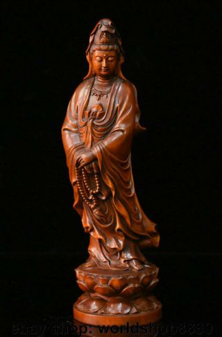 8 " Old Chinese Buddhism Boxwood Wood Carved Kwan - Yin Guan Yin Goddess Statue