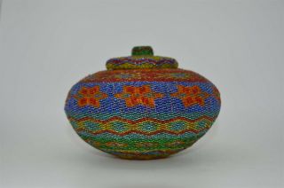 Vintage Handcrafted Beaded Basket With Lid From Bali Indonesia Beadwork Handmade