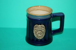 Police Officer Coffee Mug Cobalt Blue Ceramic Stoneware Embossed Badge Giftware