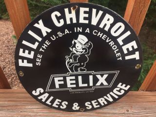 Vintage Felix Chevrolet Sales And Service Heavy Porcelain Sign 12” Gas & Oil