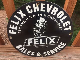 Vintage Felix Chevrolet Sales and Service Heavy Porcelain Sign 12” Gas & Oil 2