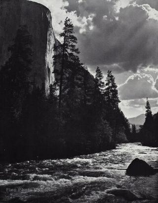 1959 Vintage Ansel Adams Merced River Yosemite Valley Landscape Photo Art 12x16
