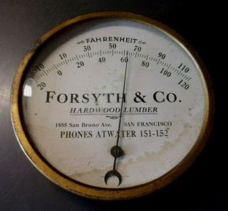 Vintage Round Forsyth & Co.  Hardwood Lumber Advertising Thermometer
