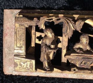 Antique CHINESE CARVED PANEL Scholar Scene 2