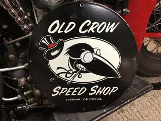Rare Vintage Porcelain 1948 Old Crow Speed Shop Burbank California Sign Harley