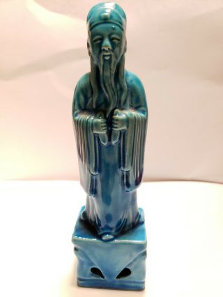 Antique Chinese Export Porcelain Turquoise Blue Glaze Immortal Figure Cao Guojiu