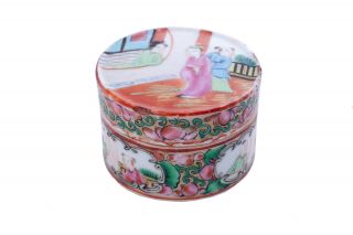 Antique 19th Chinese Rare Porcelain Miniature Box Canton Famille Rose