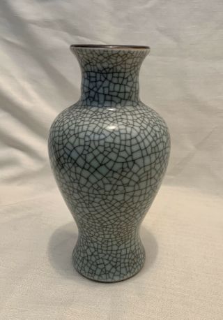 Antique Qing Chinese Ge - Type Porcelain Celadon Glazed Vase W/ Impression Mark