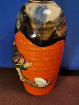 Antique Japanese Sumida Gawa Studio Pottery Figural Flambe Vase