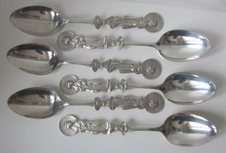 Set Of 6 Sterling Tea Caddy Spoons Figural Geisha Girl With Parasol