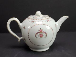 Miniature 18th C.  Antique Chinese Export Famille Rose Teapot,  Flowers