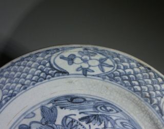 Large Antique Chinese Ming Dynasty Blue & White Porcelain Dish - Phoenix 3