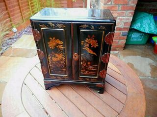Antique Japanese Lacquer Jewellery Cabinet Gilt Decoration Late Meiji Period