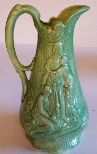 Rare Vintage Green Glazed Ceramic Water Pitcher Vase 10.  5 " X 6.  5 " 1964 (gl02)