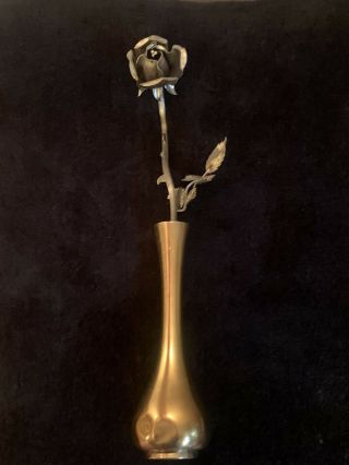 Tiffany & Co.  Vintage Sterling Silver/gold - Wash Rose Bud Leaves Vase 10”
