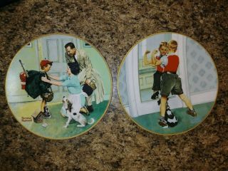 Norman Rockwell Plate Set Of 2 Coming Of Age Home From Camp & The Muscleman