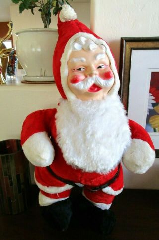 Vintage Large 32 " Stuffed Santa Claus Plush - Rubber Face,  Rushton?