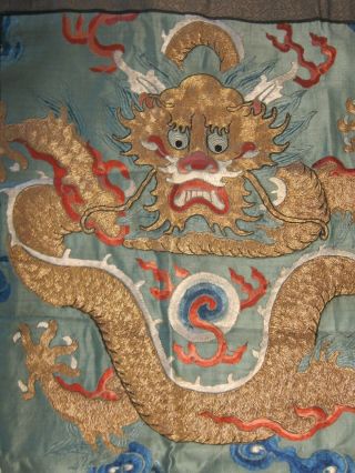 Chinese Silk Tapestry Wall Hanging Antique Gold Embroidered Dragon 19th Century 3