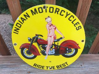 Vintage Indian Motorcycles Heavy Porcelain Sign 12” Gas & Oil Sign