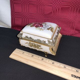 Vintage Porcelain And Metal Piano Shaped Music Jewelry - Trinket Box