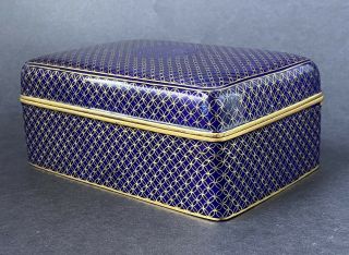 Antique Chinese Gilt Bronze Blue Cloisonne Enamel Shou Symbol Box Qing C1900