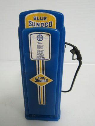 Vintage Blue Sunoco Gas Pump Plastic Coin Bank Rare Sb266
