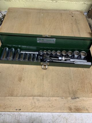 Vintage Sk Tools 3/8 " Drive Sae Socket Set 20 Pc Ratchet Made In Usa