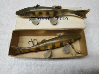 Vintage Ice King Spearing Decoys From Bear Creek Co.  One With Crimped Hooks - Box