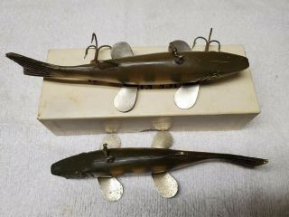 Vintage Ice King Spearing Decoys From Bear Creek co.  One with crimped hooks - box 3
