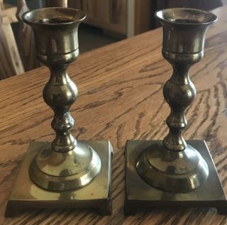 Vintage Pair Solid Brass Candlesticks 4 1/2 Inch Tall