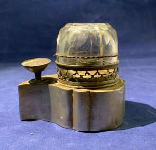Antique Chinese Opium Den Lamp In White Metal Paktong W/ Glass