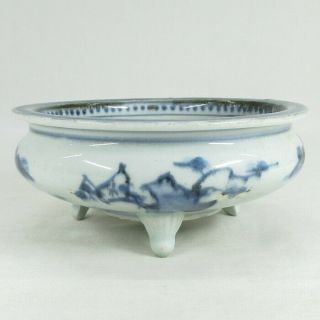E945: Real Japanese Old Ko - Imari Blue - And - White Porcelain Ware Incense Burner