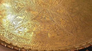 Antique Persian Islamic Art Qajar Period Layla Majnoon Story Engraved Brass Tray 3