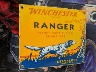 Vintage Dated 1953 Winchester Ranger Staynless Porcelain Gun Sign Remington Ammo