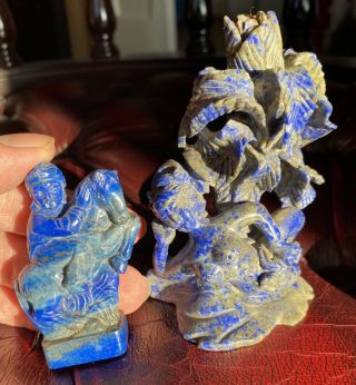 2 Very Rare Early 20th Century Chinese Carved Lapis Lazuli Figures