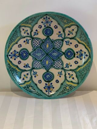 Antique Persian Islamic Glazed Ceramic Pottery Turquoise Blue 14.  75” Plate Charg