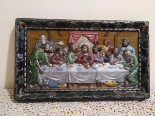 Vintage Last Supper Hand - Painted Ceramic Plaque Wall Hanging Holland Mold 1978