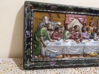 Vintage Last Supper Hand - painted Ceramic Plaque Wall Hanging Holland Mold 1978 2