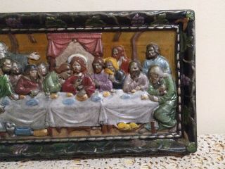 Vintage Last Supper Hand - painted Ceramic Plaque Wall Hanging Holland Mold 1978 3