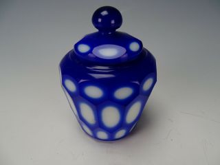 c1900 Antique Chinese Cut Paneled Cobalt to White Peking Glass Lidded Jar 2