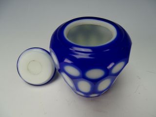 c1900 Antique Chinese Cut Paneled Cobalt to White Peking Glass Lidded Jar 3