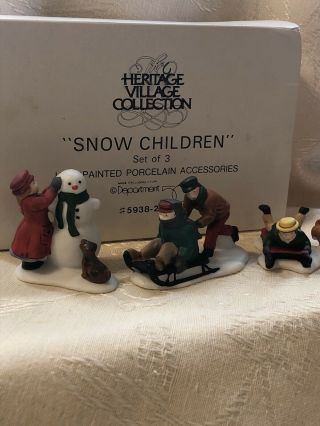 Dept 56 Heritage Village Accessory Snow Children Set Of 3 Hp Porcelain